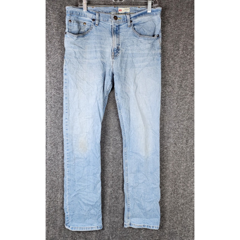 Wrangler Jeans Mens 34x32 Slim Straight Light Blue Denim Casual EUC